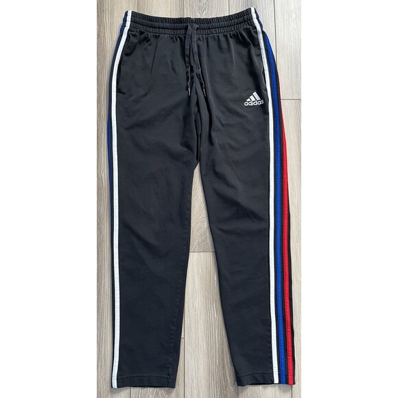 Adidas Training Track Pants Black Mens Size Medium Red/White/Blue 3 Stripes - Picture 2 of 8